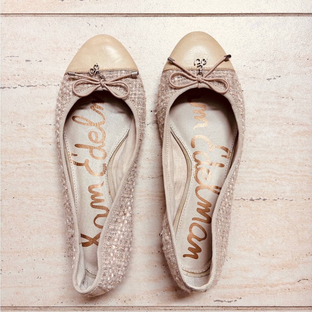 New Sam Edelman Taupe Tweed Cap-Toe Ballet Flats
